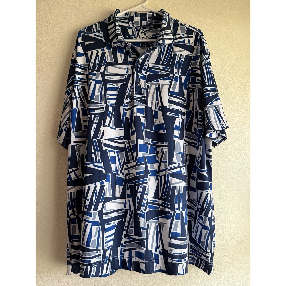 Deolax Performance Polo Shirt Mens Sz XXL Blue Geometric Print Wicking Golf